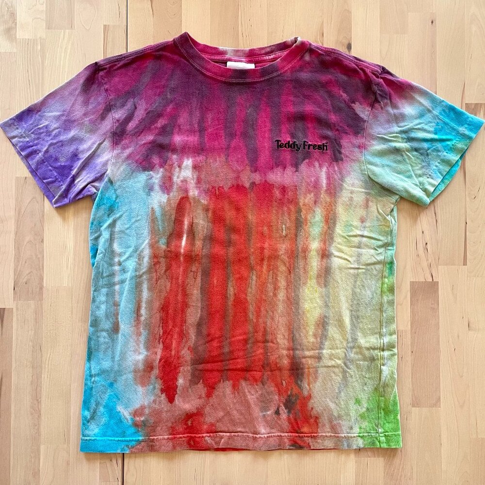 Teddy Fresh Unisex Rainbow Tie-Dye Ice Dyed Short Sleeve T-Shirt size XS